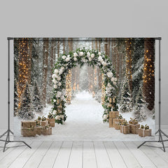 Lofaris White Flowers Embellish Green Arch Winter Backdrop