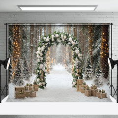 Lofaris White Flowers Embellish Green Arch Winter Backdrop