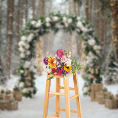 Lofaris White Flowers Embellish Green Arch Winter Backdrop