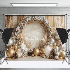 Lofaris White Gold Arch Circle Balloons Christmas Backdrop