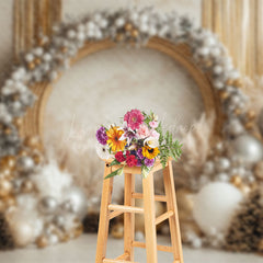 Lofaris White Gold Arch Circle Balloons Christmas Backdrop