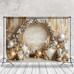 Lofaris White Gold Arch Circle Balloons Christmas Backdrop