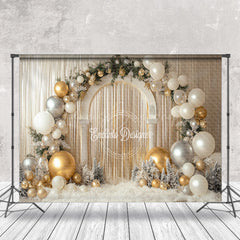 Lofaris White Gold Balloons Arch Leaves Christmas Backdrop