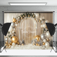 Lofaris White Gold Balloons Arch Leaves Christmas Backdrop