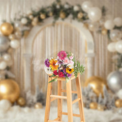 Lofaris White Gold Balloons Arch Leaves Christmas Backdrop