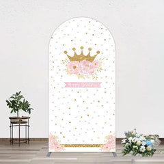 Lofaris White Gold Crown Pink Floral Arch Birthday Backdrop