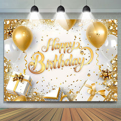 Lofaris White Gold Gifts Balloons Happy Birthday Backdrop