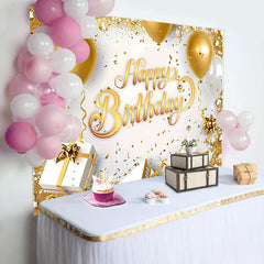 Lofaris White Gold Gifts Balloons Happy Birthday Backdrop