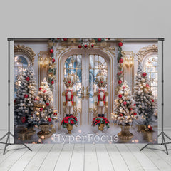 Lofaris White Gold Lit Christmas Nutcracker Store Backdrop