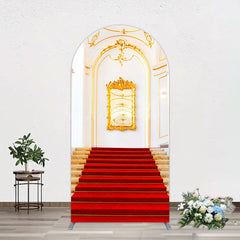 Lofaris White Gold Palace Red Stairs Luxury Arch Backdrop