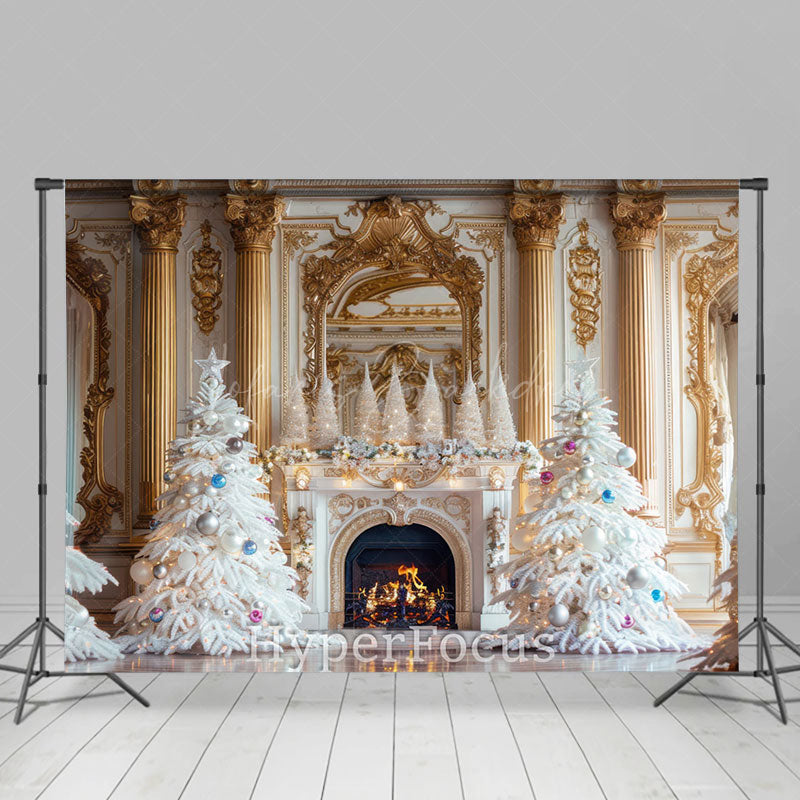 Lofaris White Gold Palace Wall Fireplace Christmas Backdrop