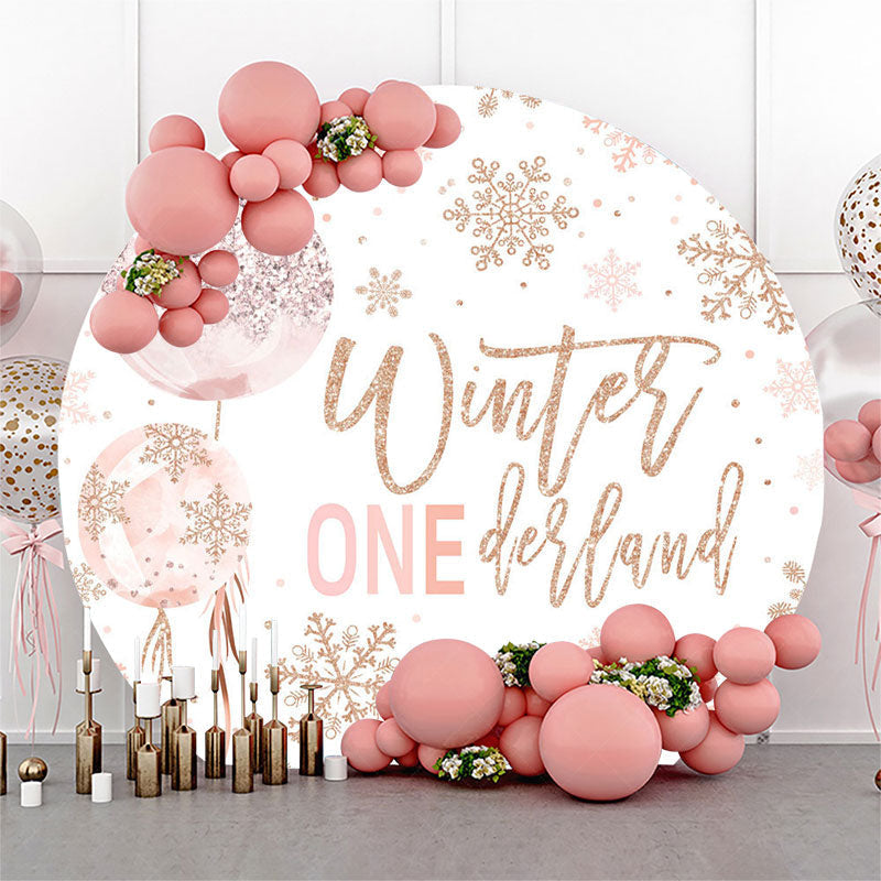 Lofaris White Gold Snowflake Round Winter Onederland Backdrop