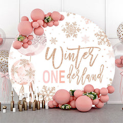 Lofaris White Gold Snowflake Round Winter Onederland Backdrop