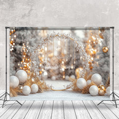 Lofaris White Gold Snowy Leaves Balloons Christmas Backdrop