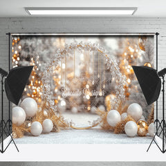 Lofaris White Gold Snowy Leaves Balloons Christmas Backdrop