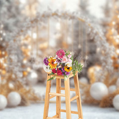 Lofaris White Gold Snowy Leaves Balloons Christmas Backdrop