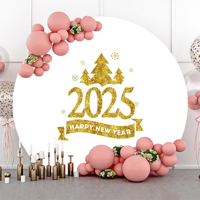 Lofaris White Gold Trees 2025 Round Happy New Year Backdrop