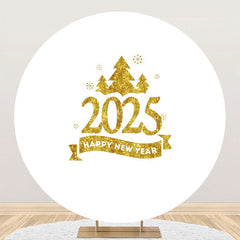 Lofaris White Gold Trees 2025 Round Happy New Year Backdrop