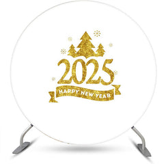 Lofaris White Gold Trees 2025 Round Happy New Year Backdrop