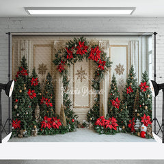 Lofaris White Gold Wall Poinsettia Trees Christmas Backdrop