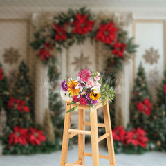 Lofaris White Gold Wall Poinsettia Trees Christmas Backdrop