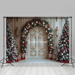 Lofaris White Golden Luxury Door Christmas Vibe Backdrop