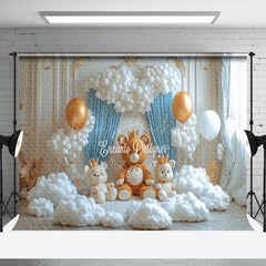 Lofaris White Golden Wall Bear Cloud Cake Smash Backdrop