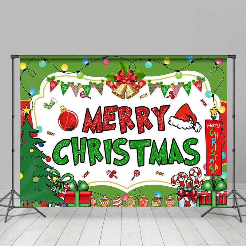 Lofaris White Green Tree Bell Gifts Merry Christmas Backdrop