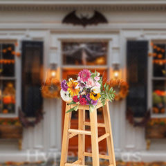 Lofaris White Grey Halloween Store Bats Porch Photo Backdrop