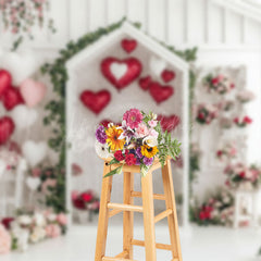 Lofaris White House Balloons Floral Valentines Day Backdrop