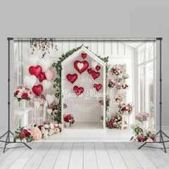 Lofaris White House Balloons Floral Valentines Day Backdrop