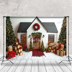 Lofaris White House Trunk Floral Trees Christmas Backdrop