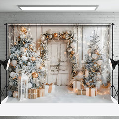 Lofaris White Interior Christmas Tree Wooden Door Backdrop