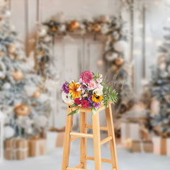 Lofaris White Interior Christmas Tree Wooden Door Backdrop