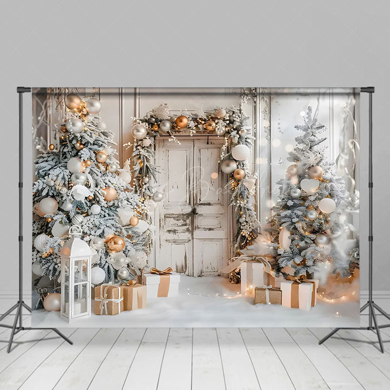 Lofaris White Interior Christmas Tree Wooden Door Backdrop