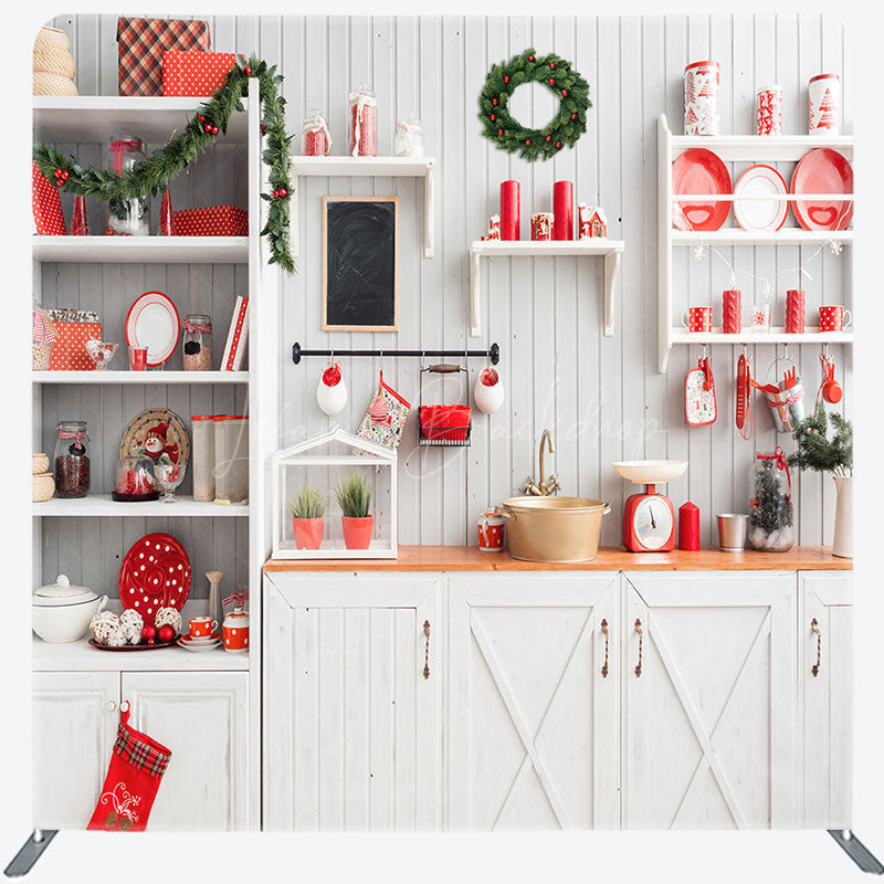 Lofaris White Kitchen Christmas Tension Fabric Backdrop