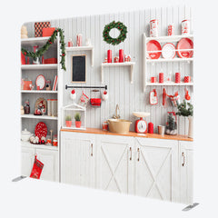 Lofaris White Kitchen Christmas Tension Fabric Backdrop