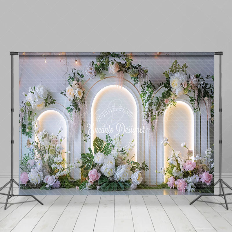 Lofaris White Lighted Arch Wall Plant Floral Wedding Backdrop