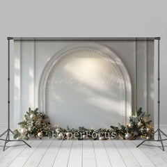 Lofaris White Luxury Arch Wall Pine Leaf Christmas Backdrop