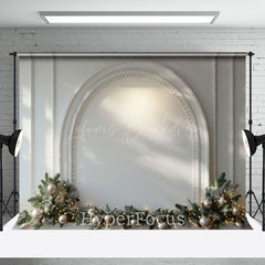 Lofaris White Luxury Arch Wall Pine Leaf Christmas Backdrop