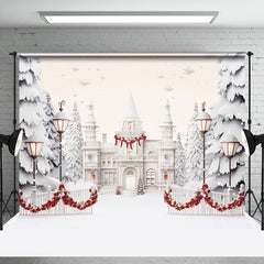 Lofaris White Luxury Castle Trees Snowy Christmas Backdrop