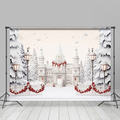 Lofaris White Luxury Castle Trees Snowy Christmas Backdrop