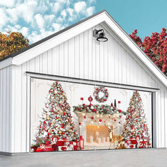 Lofaris White Luxury Fireplace Christmas Garage Door Banner