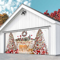 Lofaris White Luxury Fireplace Christmas Garage Door Banner