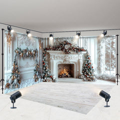 Lofaris White Luxury Fireplace Christmas Room Set Backdrop