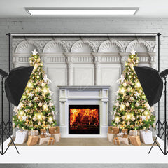 Lofaris White Luxury Fireplace Tree Gift Christmas Backdrop