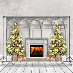 Lofaris White Luxury Fireplace Tree Gift Christmas Backdrop