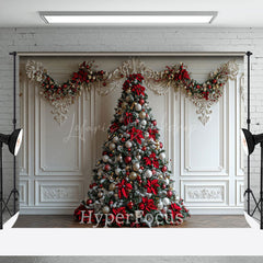 Lofaris White Luxury Wall Red Bow Tie Tree Christmas Backdrop