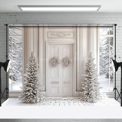 Lofaris White Luxury Window Winter Snowy Forest Backdrop