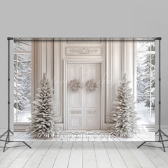 Lofaris White Luxury Window Winter Snowy Forest Backdrop